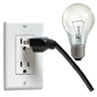 A plug and lightbulb