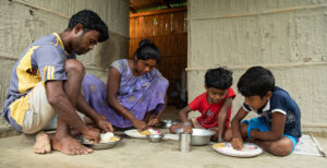 Family eating rice